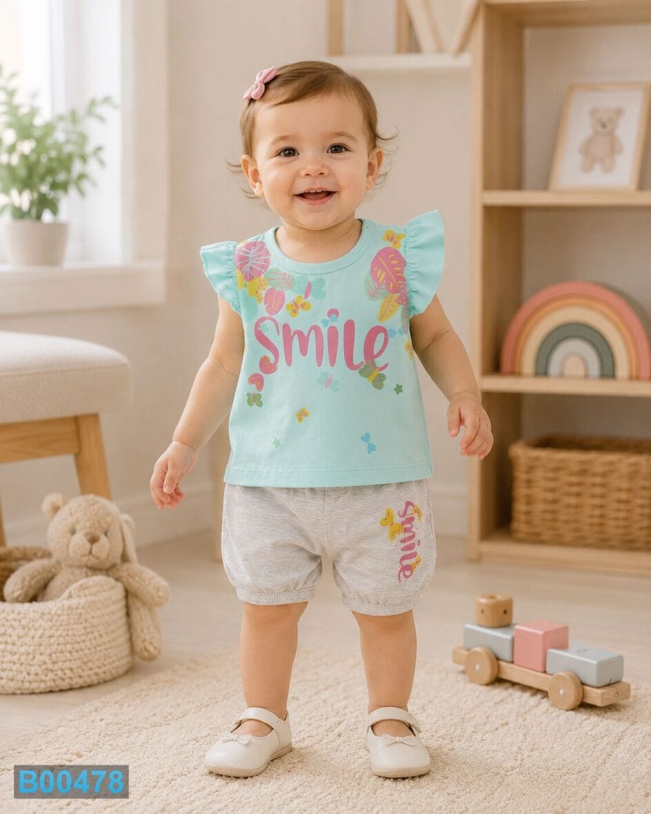 Letnji komplet za devojčice Smile – mint | Bebelino Kids Letnji komplet za devojčice Smile – mint