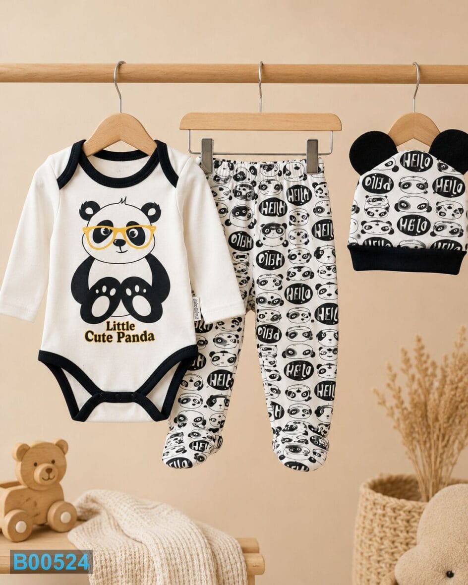 Trodelni komplet za bebe Little Cute Panda – crno