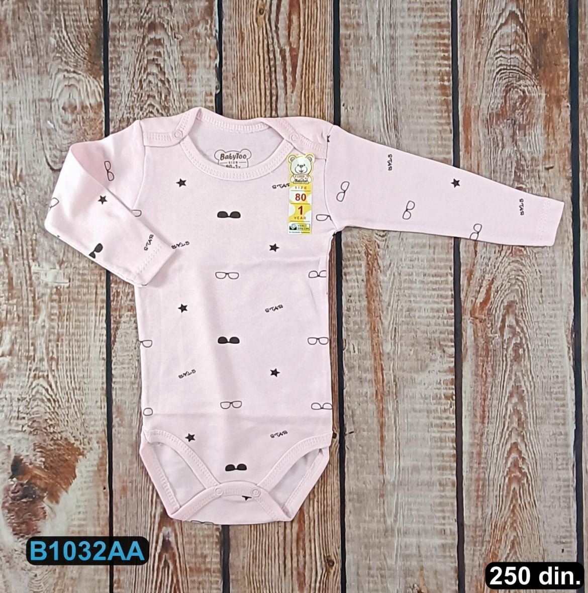 Pamučni bodić sa dugim rukavima (56-98)