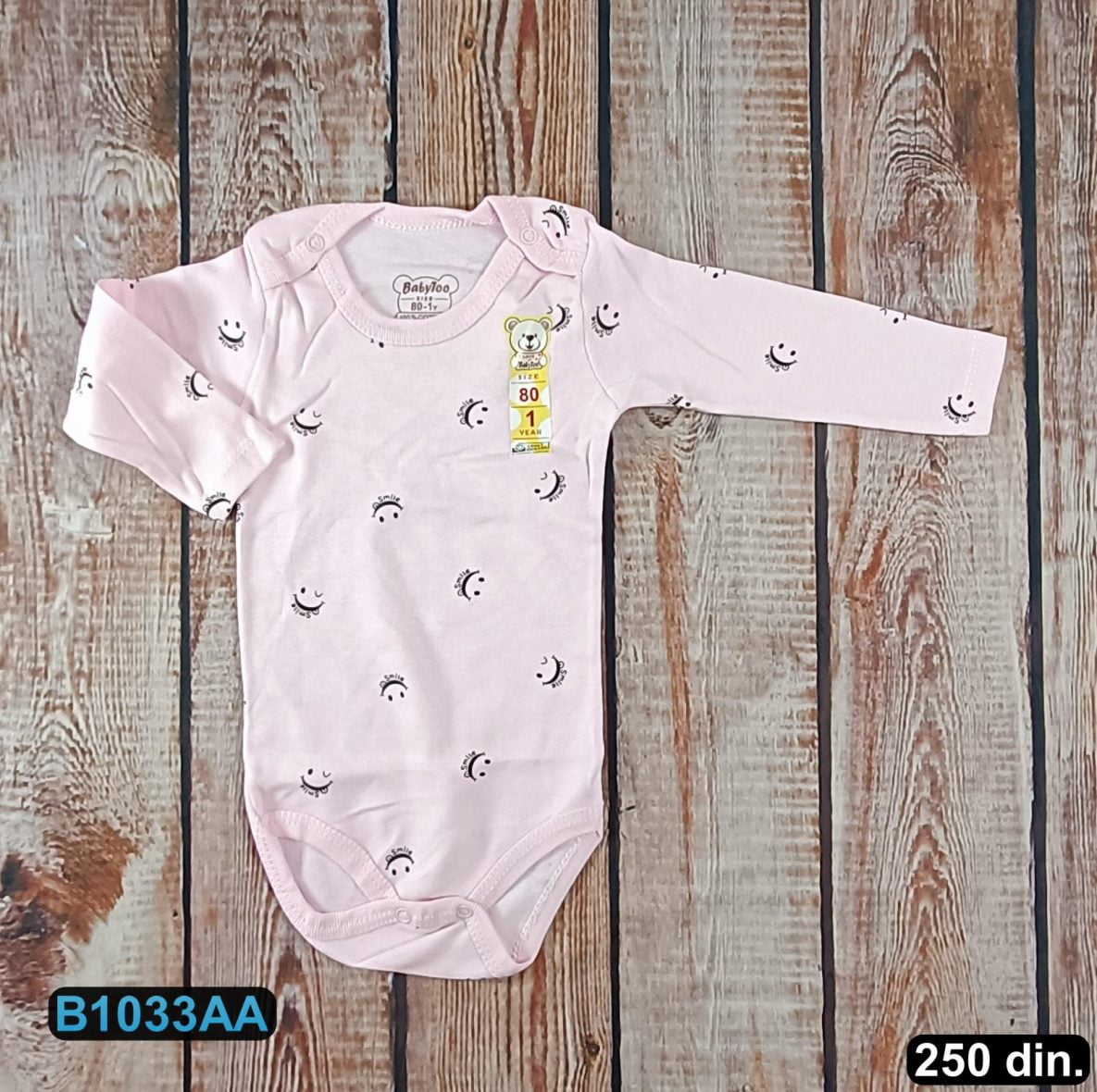 Pamučni bodić sa dugim rukavima (56-98)