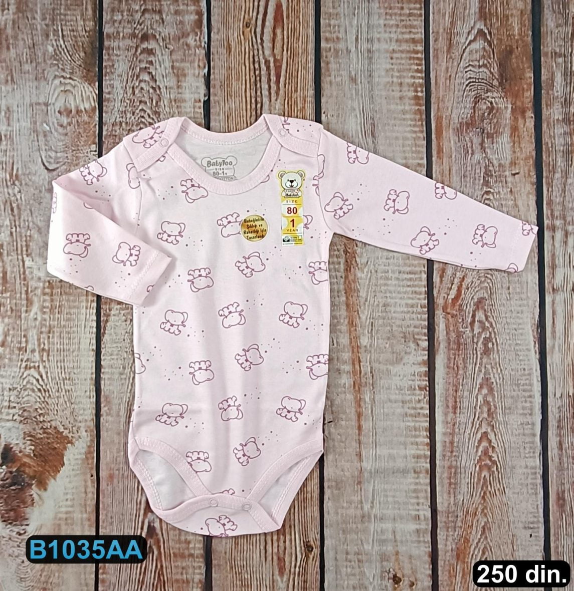 Pamučni bodić sa dugim rukavima (56-98)