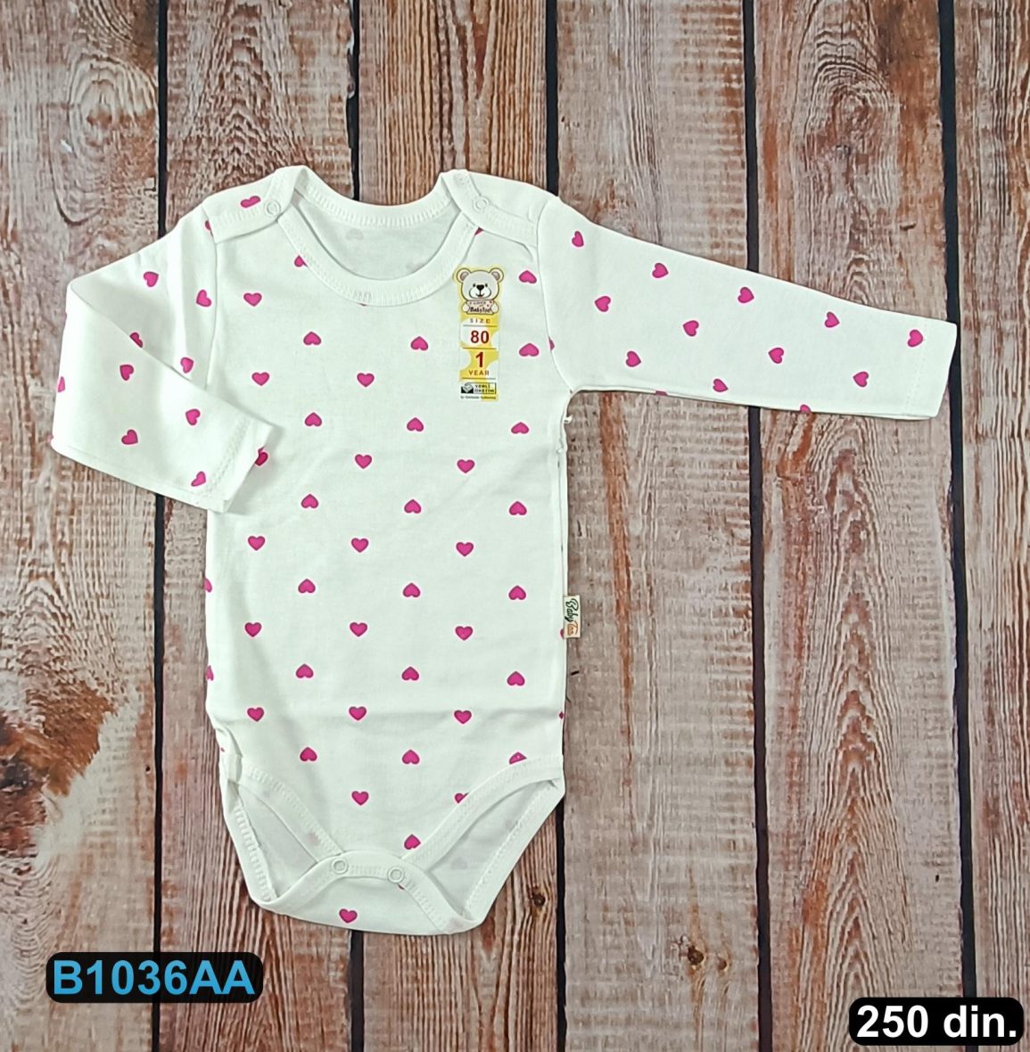 Pamučni bodić sa dugim rukavima (56-98)