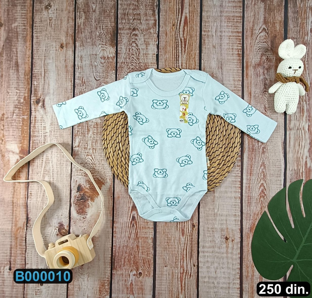 Pamučni bodić sa dugim rukavima (56-98)