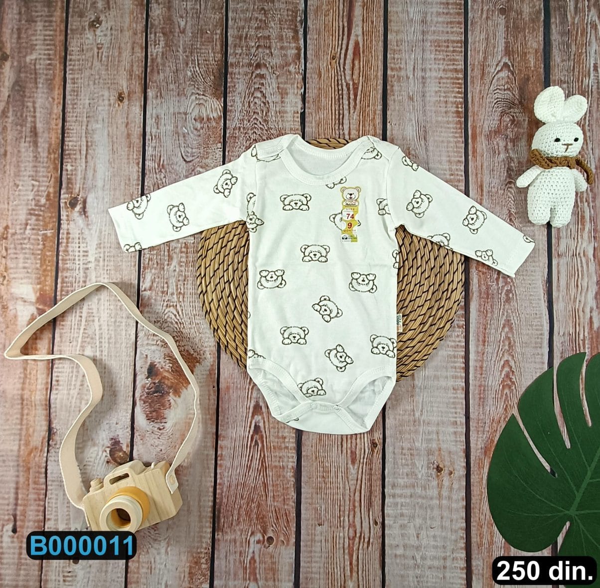 Pamučni bodić sa dugim rukavima (56-98)