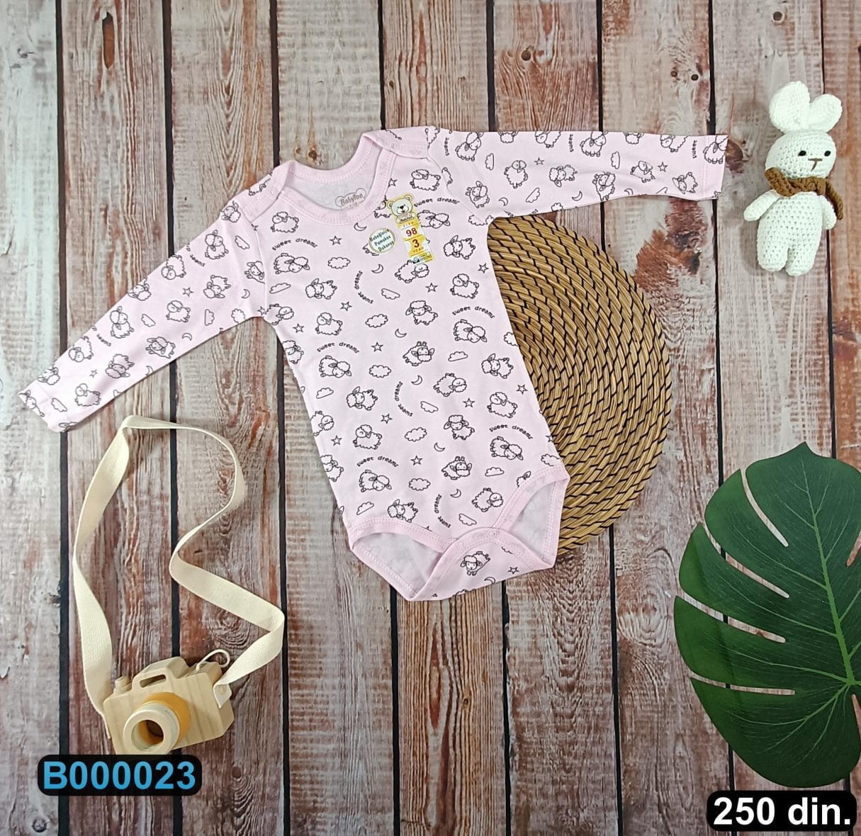 Pamučni bodić sa dugim rukavima (56-98)