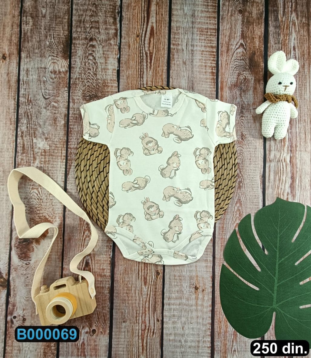 Pamučni bodić sa kratkim rukavima (56-104)