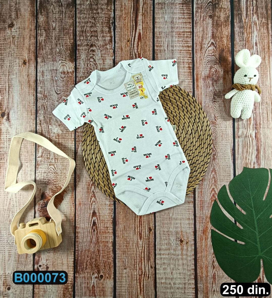 Pamučni bodić sa kratkim rukavima (56-98)