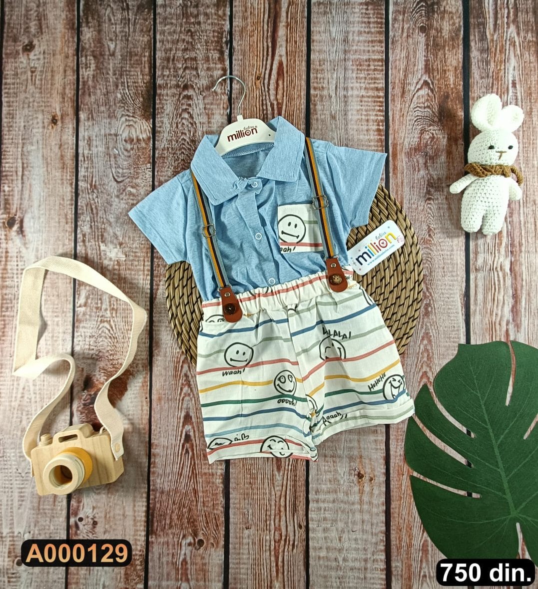 Dvodelni pamučni komplet – majica i šorts sa tregerima (62-74)