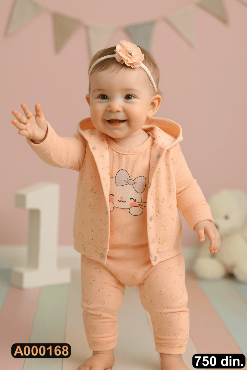 Pamučni trodelni komplet sa prslukom i bodićem (68-80)