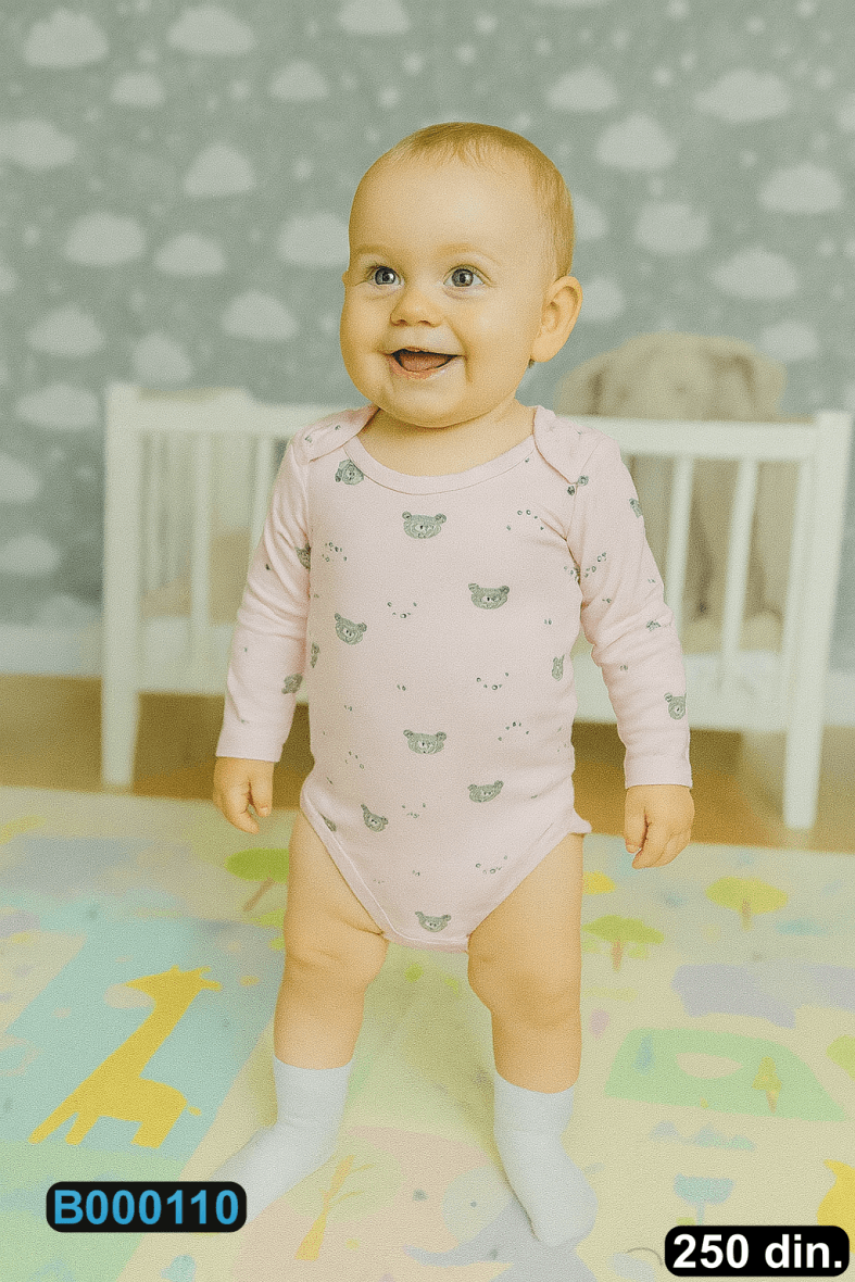 Pamučni bodić sa dugim rukavima (56-98)