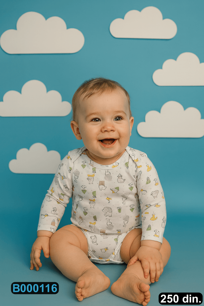 Pamučni bodić sa dugim rukavima (56-104)