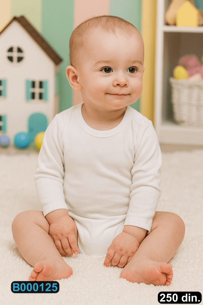 Pamučni beli bodić sa dugim rukavima (56-98)