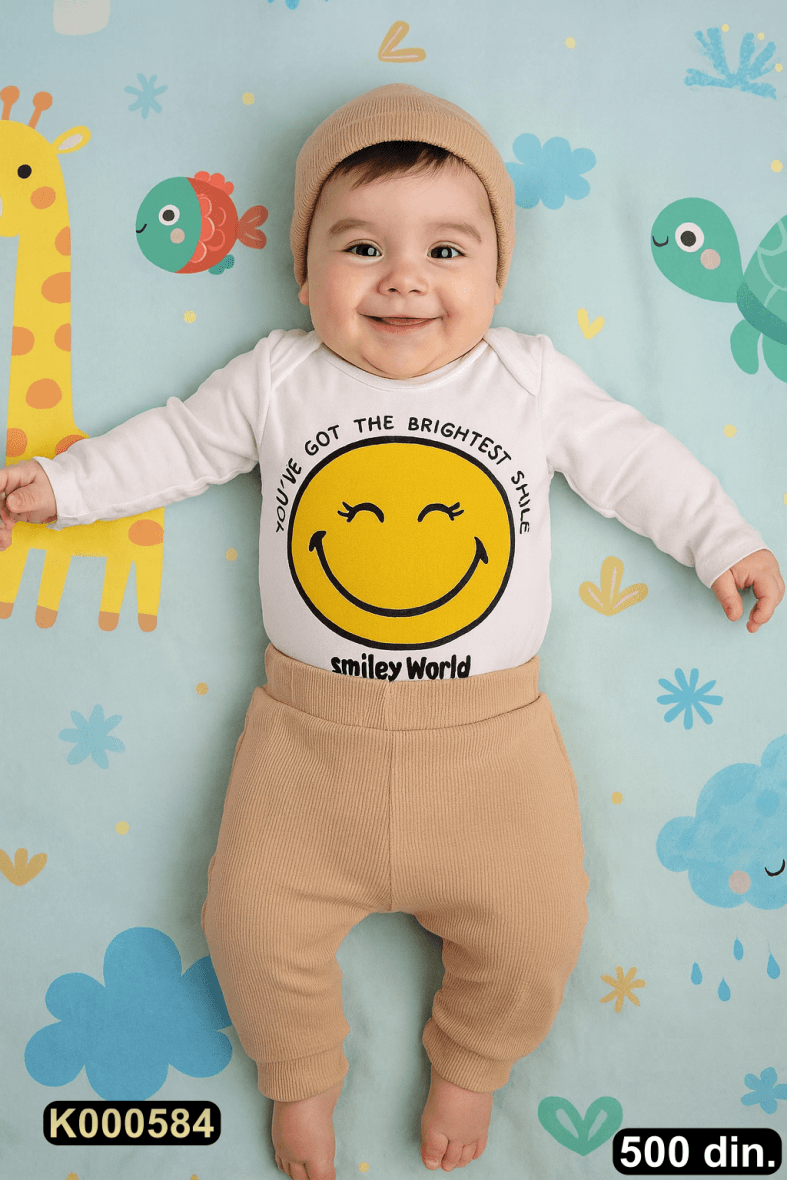 Pamučni komplet iz 3 dela – bodić, pantalonice i kapica (62-74)