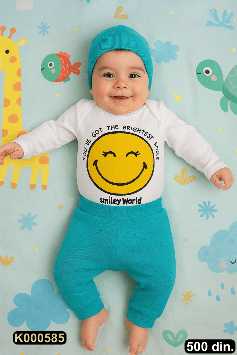 Pamučni komplet iz 3 dela – bodić, pantalonice i kapica (62-74)