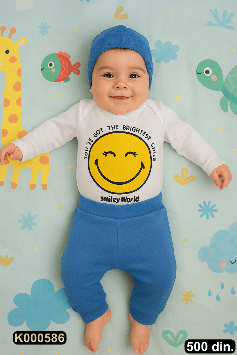 Pamučni komplet iz 3 dela – bodić, pantalonice i kapica (62-74)