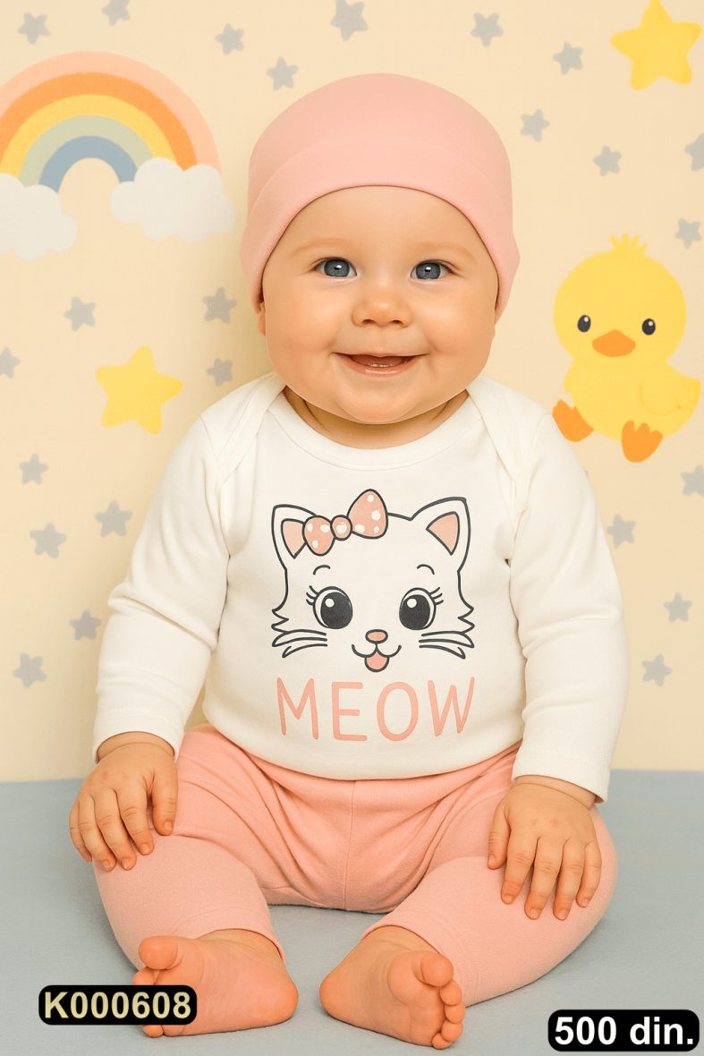 Pamučni komplet iz 3 dela – bodić, pantalonice i kapica | Bebelino Kids Pamučni komplet iz 3 dela – bodić, pantalonice i kapica