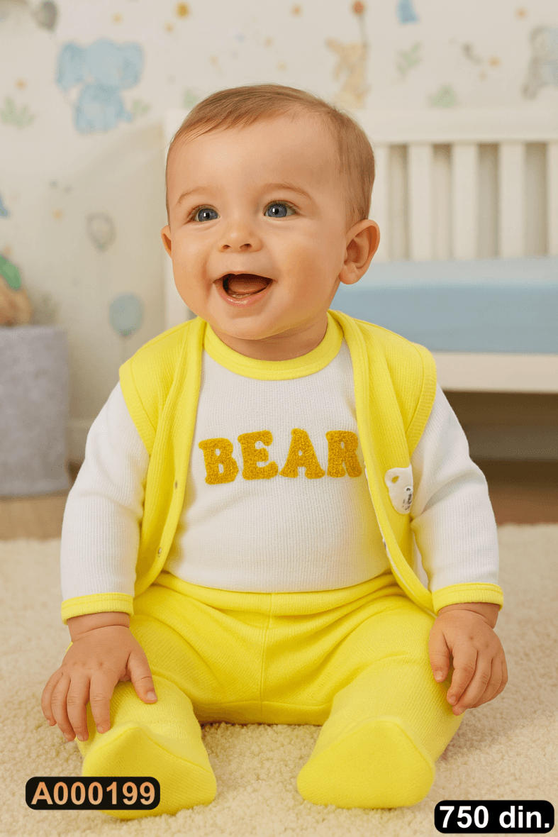 Pamučni trodelni komplet sa prslukom (62-74)