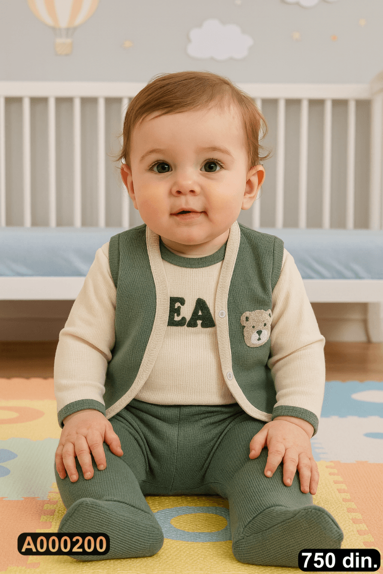 Pamučni trodelni komplet sa prslukom (62-74)