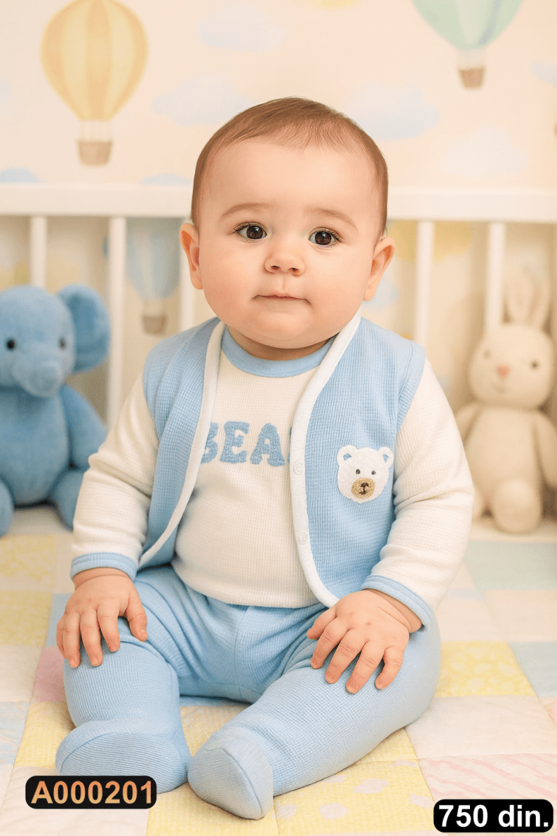 Pamučni trodelni komplet sa prslukom (62-74)