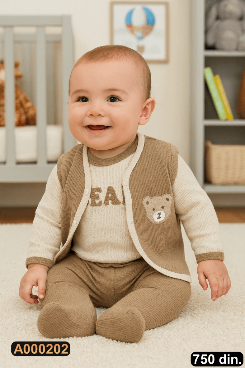 Pamučni trodelni komplet sa prslukom (62-74)