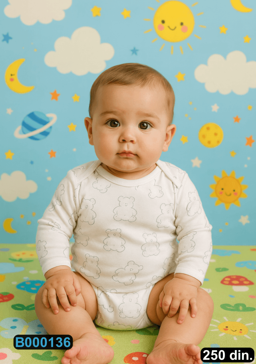 Pamučni bodić sa dugim rukavima (56-98)