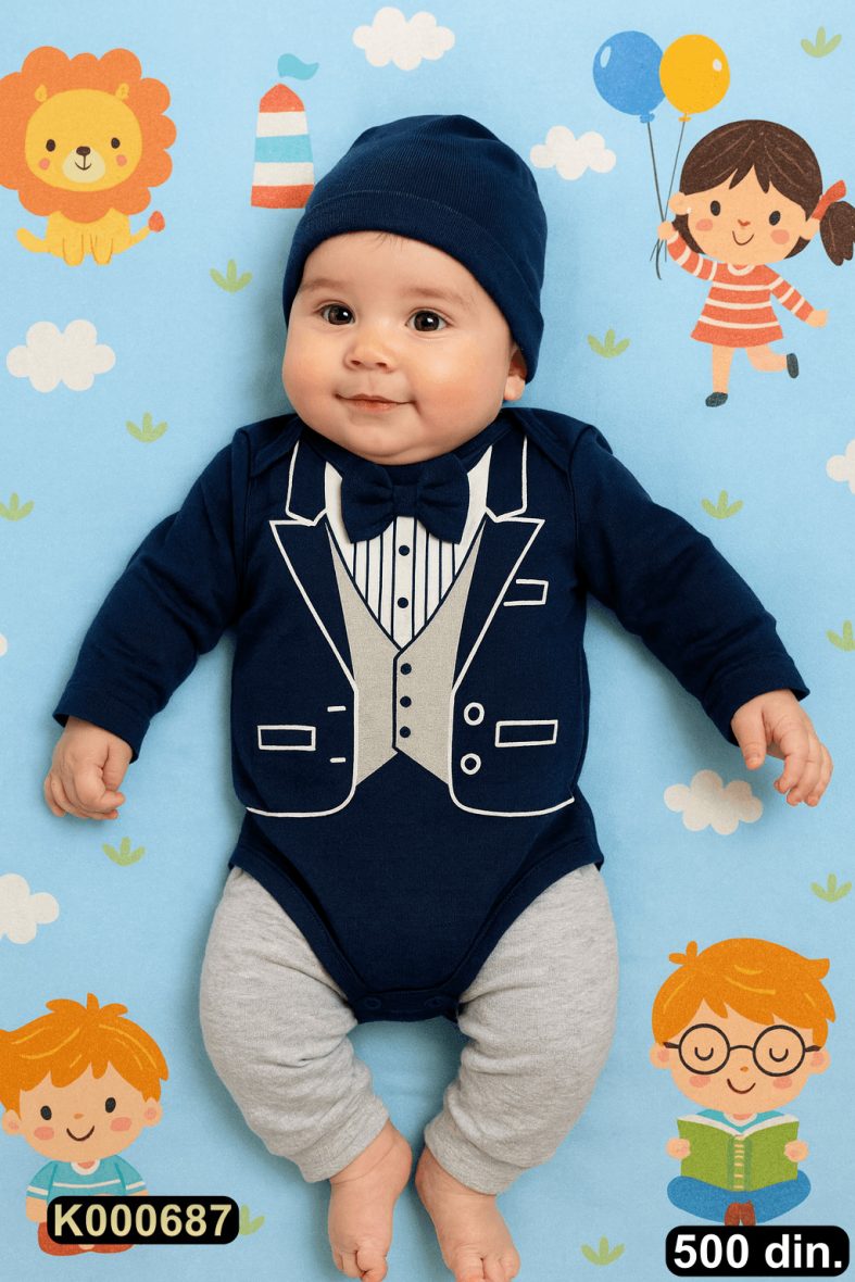 Pamučni komplet iz 3 dela – bodić, pantalonice i kapica (68-74)