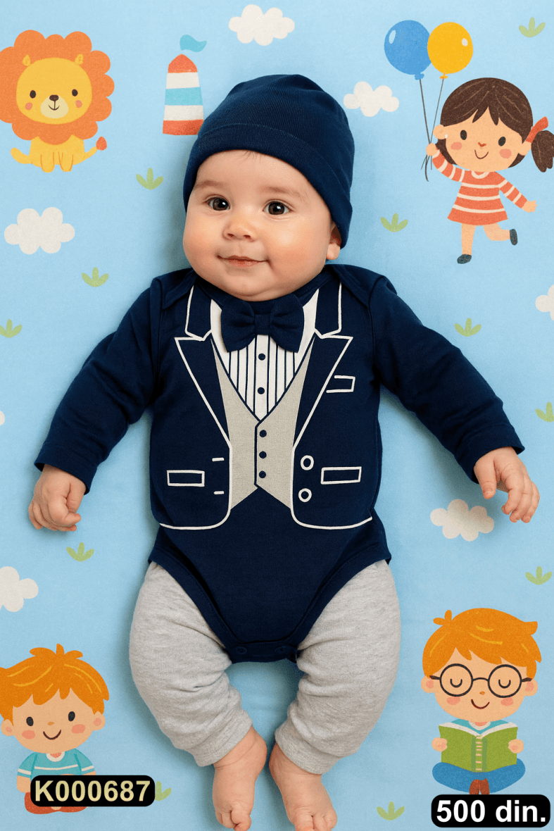 Pamučni komplet iz 3 dela – bodić, pantalonice i kapica (68-74)