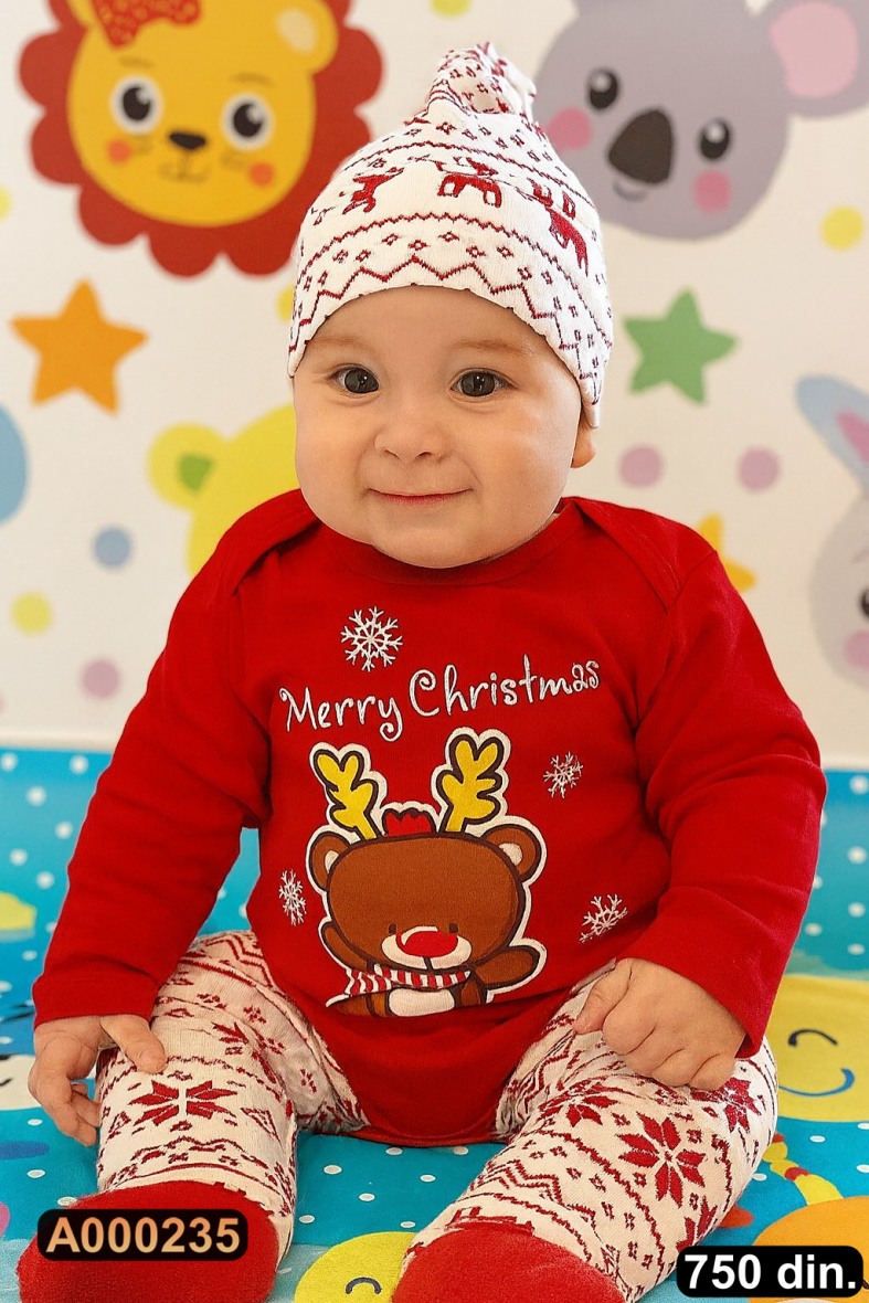 Pamučni komplet iz 3 dela – bodić, pantalonice i kapica (68-74)