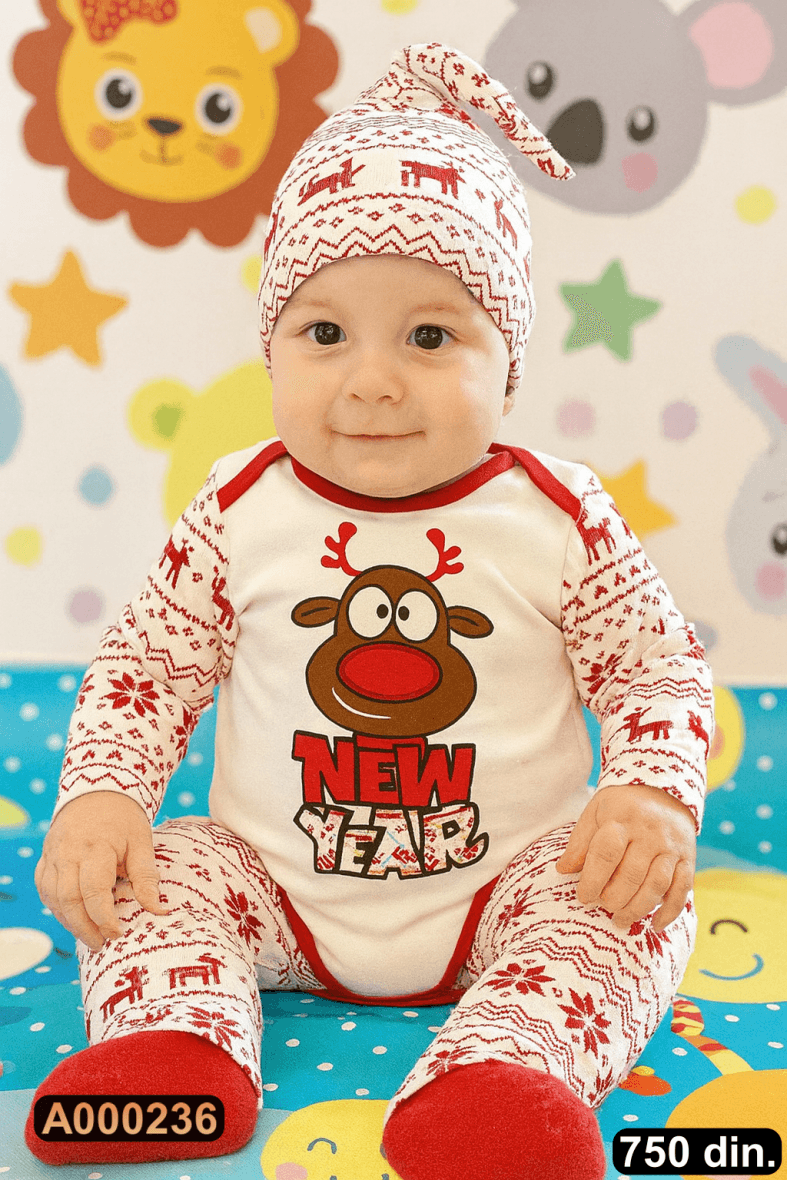 Pamučni komplet iz 3 dela – bodić, pantalonice i kapica (68-74)