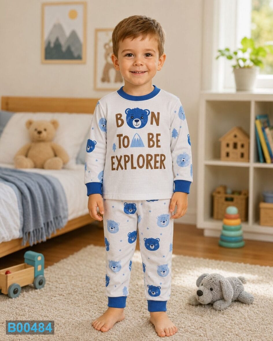 Pamučna pidžama za dečake sa medvedićima Born to Be Explorer – plava