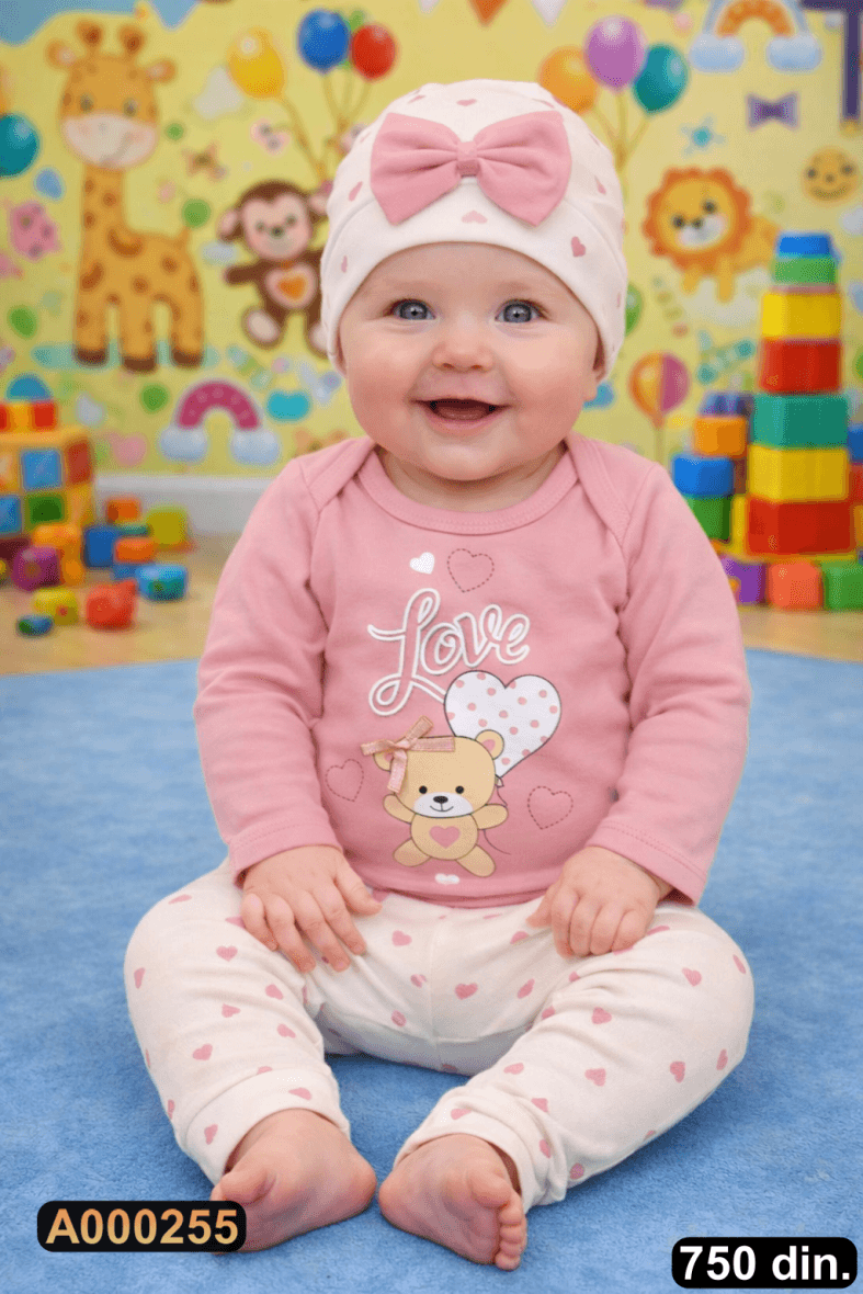 Pamučni komplet iz 3 dela – bodić, pantalonice i kapica (68-74)