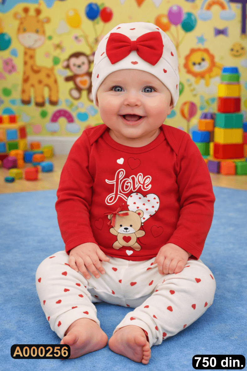 Pamučni komplet iz 3 dela – bodić, pantalonice i kapica (68-74)