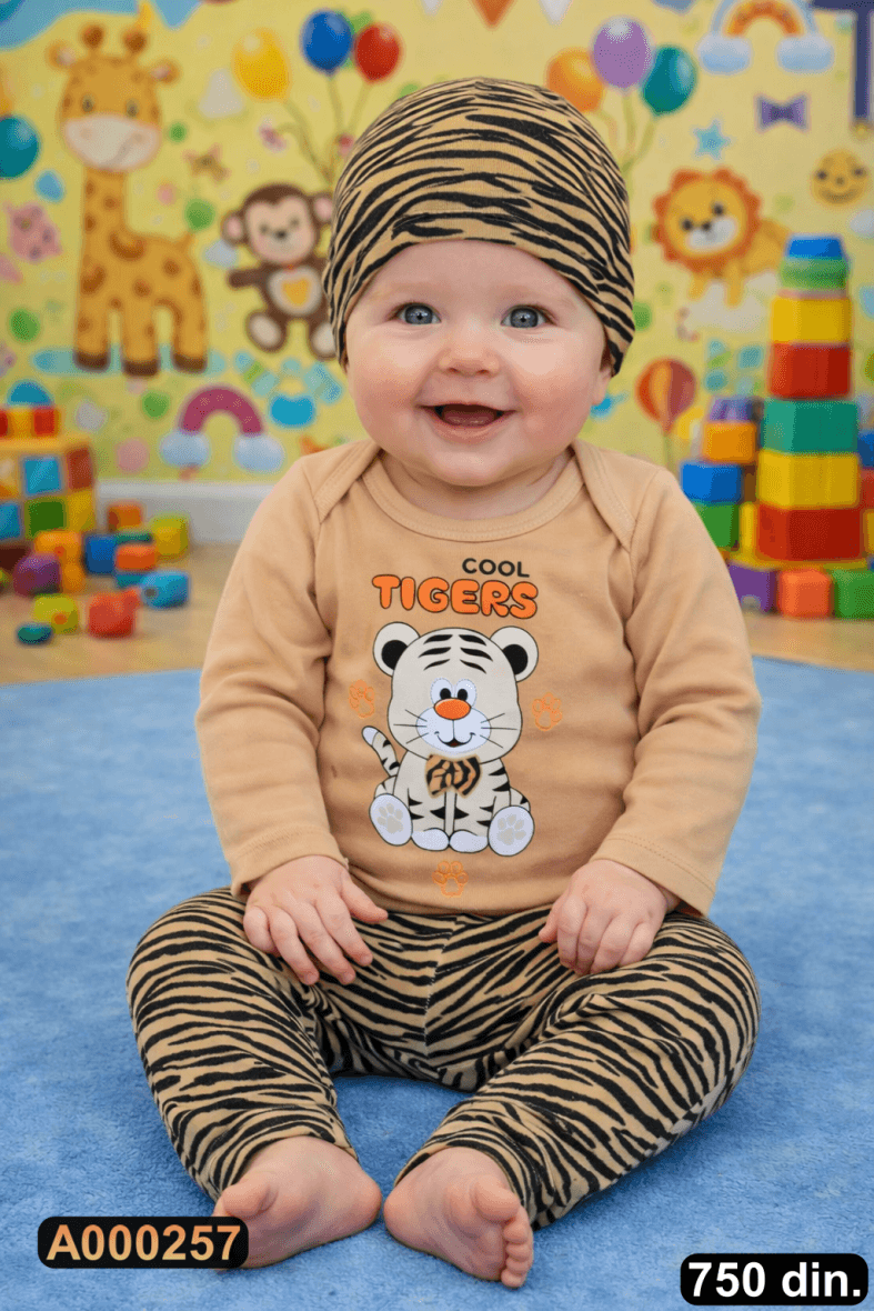 Pamučni komplet iz 3 dela – bodić, pantalonice i kapica (68-74)