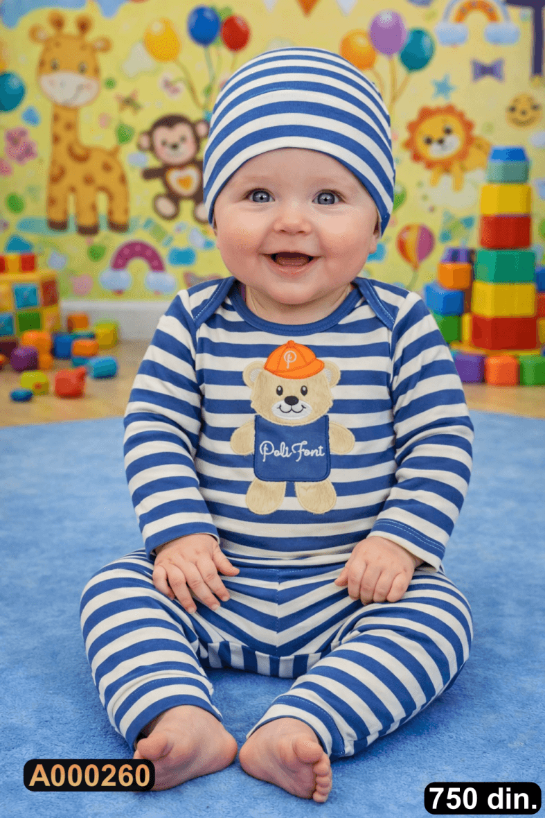 Pamučni komplet iz 3 dela – bodić, pantalonice i kapica (68-74)