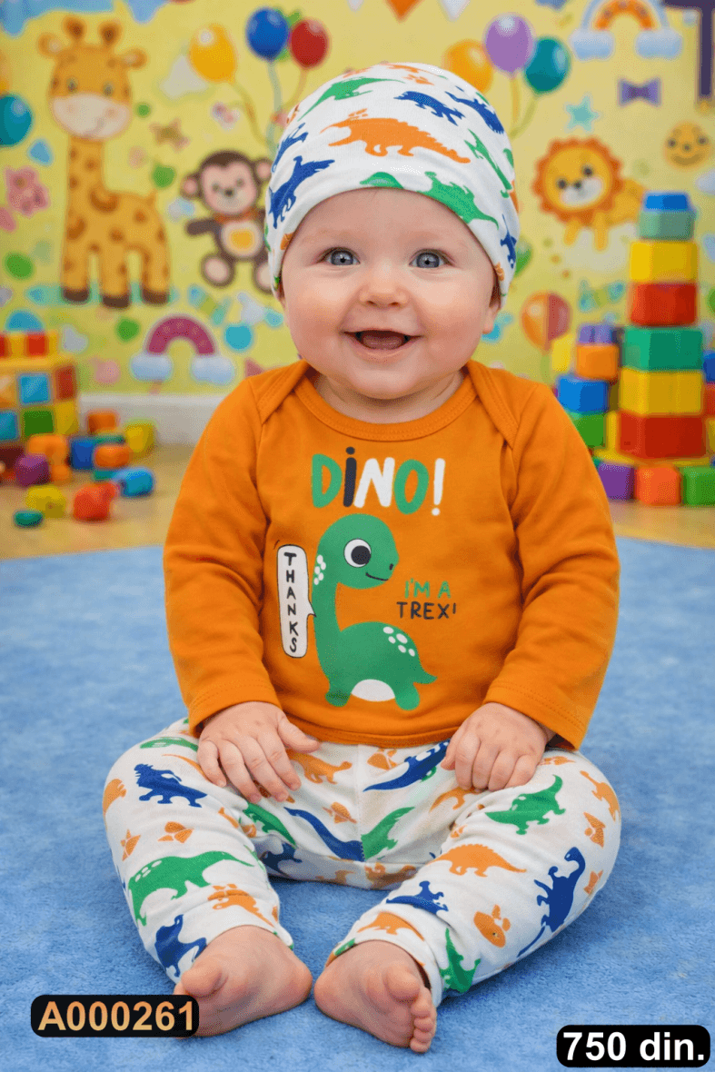 Pamučni komplet iz 3 dela – bodić, pantalonice i kapica (68-74)