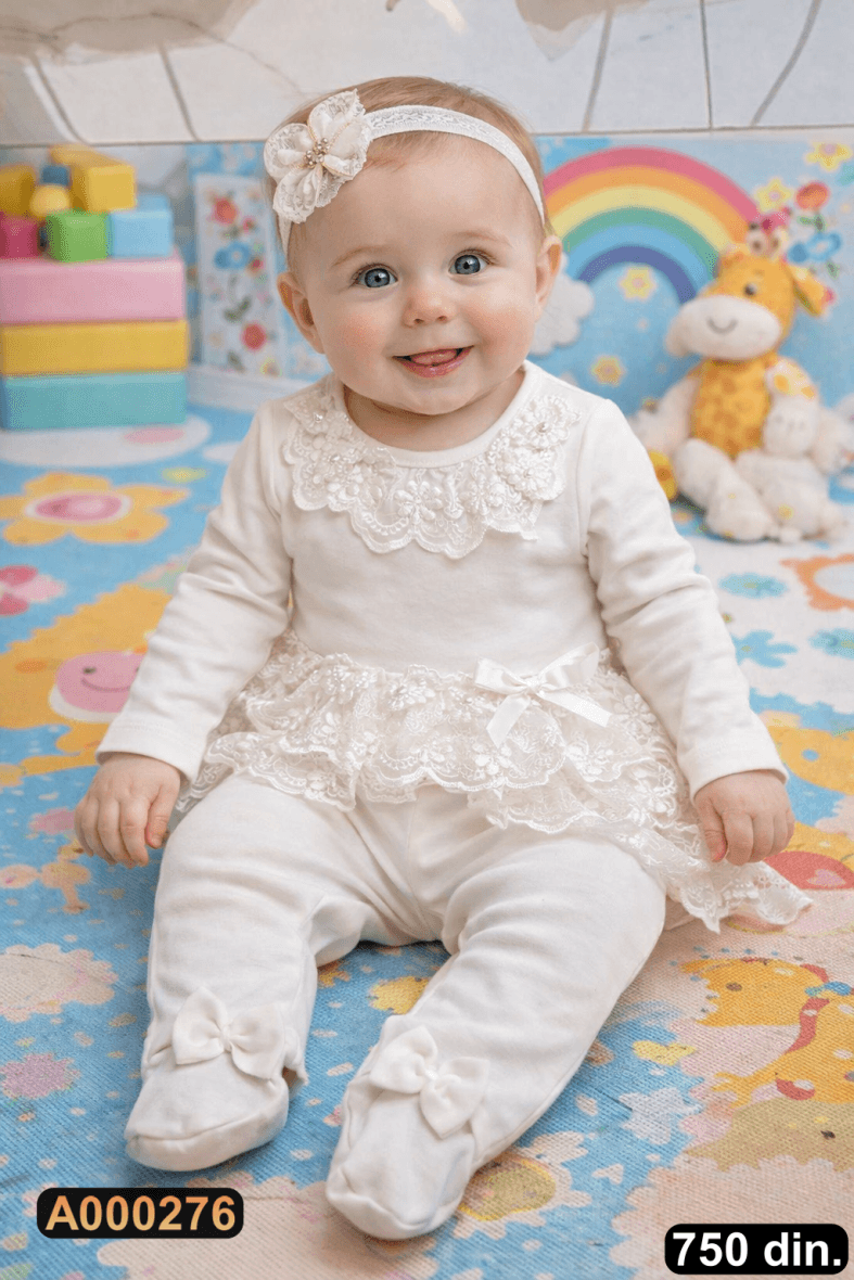 Pamučni trodelni komplet – bodi, pantalonice i trakica (62-74)