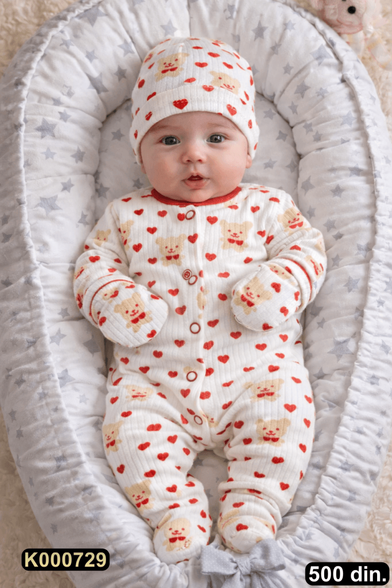 Pamučna zekica sa kapicom i rukavicama (56-62)