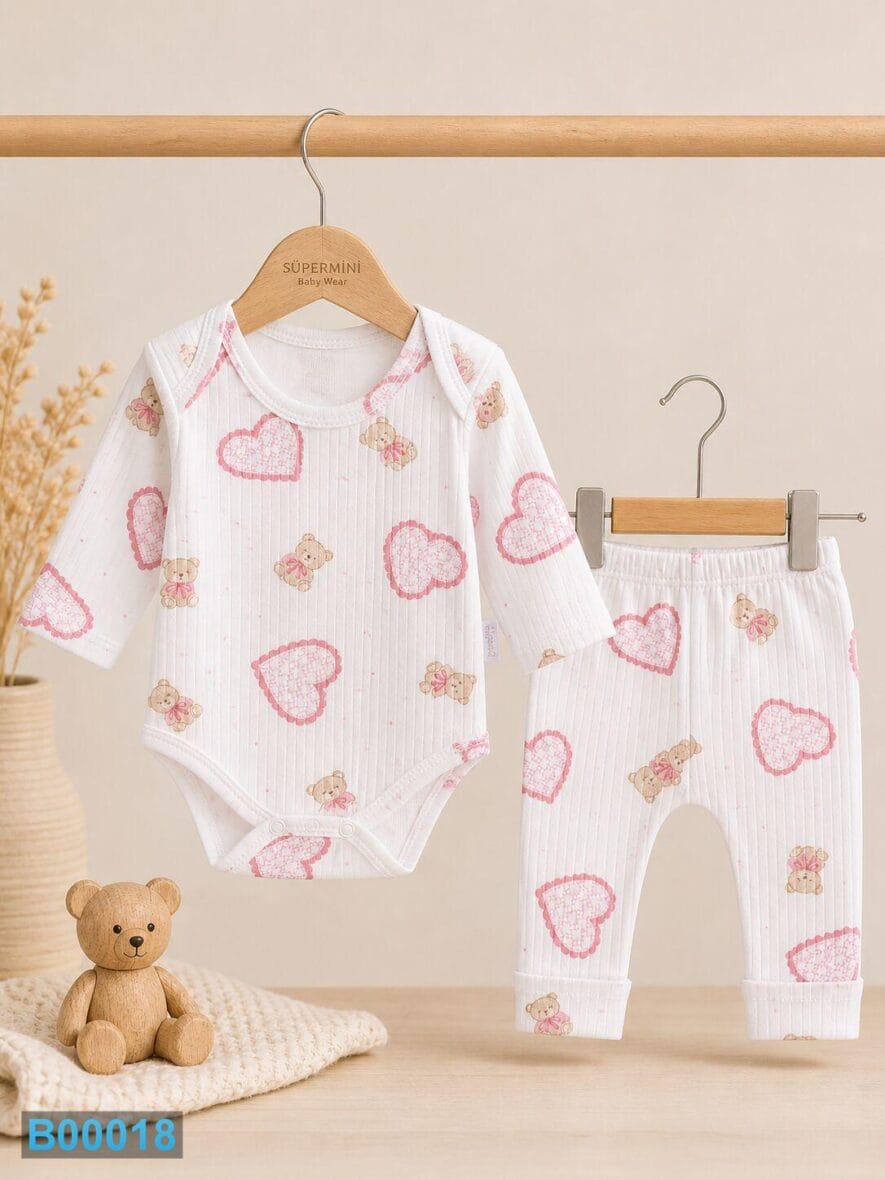 Pamučni bebi komplet iz 2 dela – roze srca