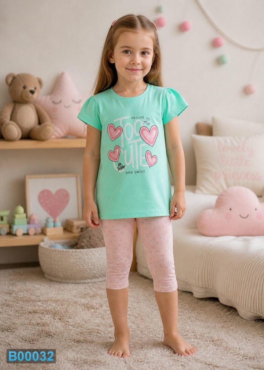Pamučni dvodelni komplet sa 3/4 helankama – too cute zelena