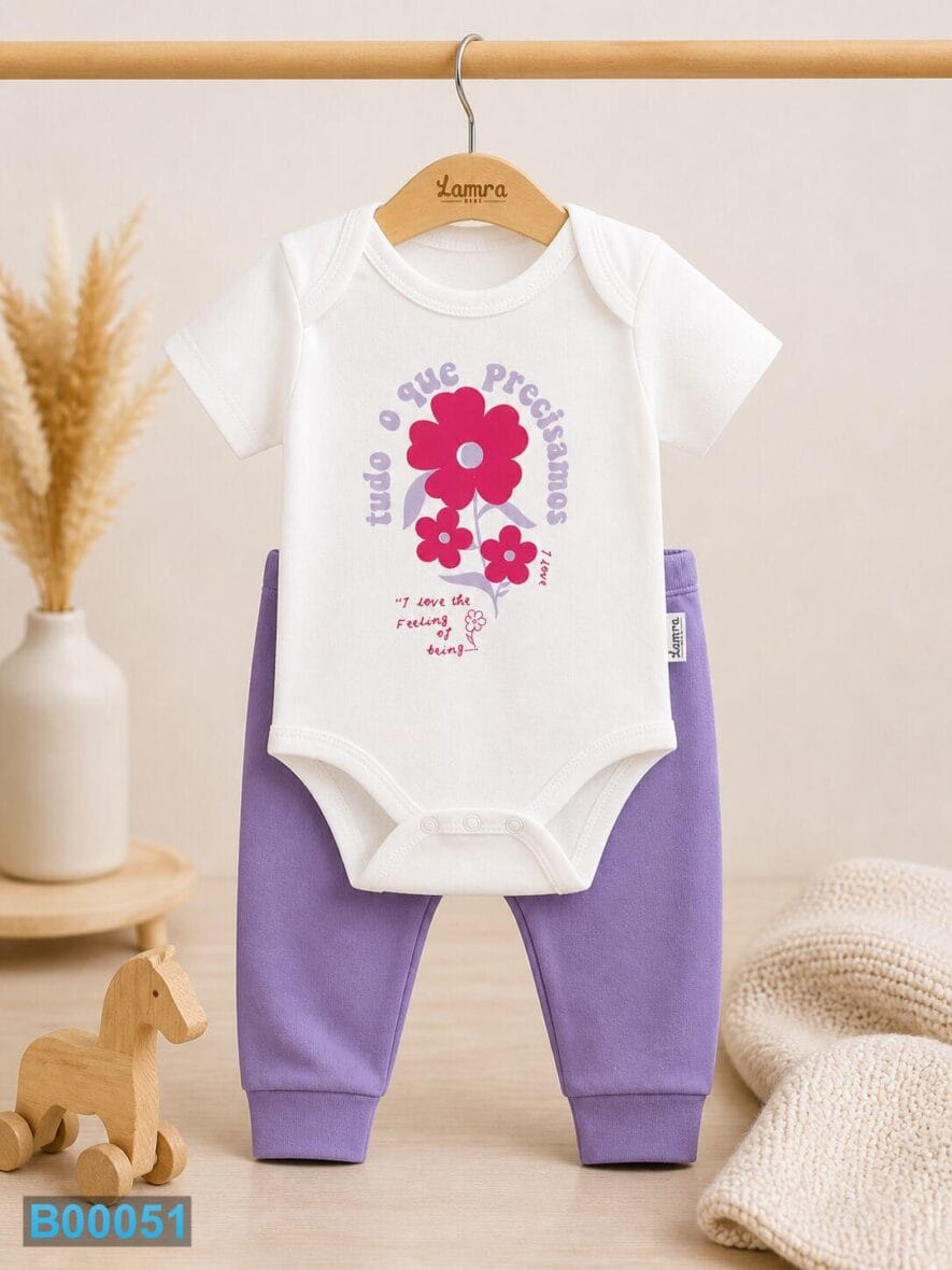 Pamučni bebi komplet za devojčicu – bodi i pantalonice