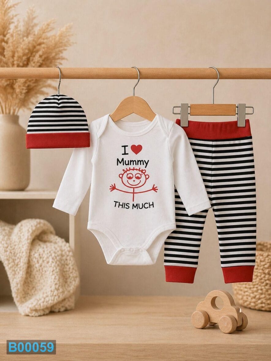 Pamučni bebi komplet iz 3 dela – love mummy
