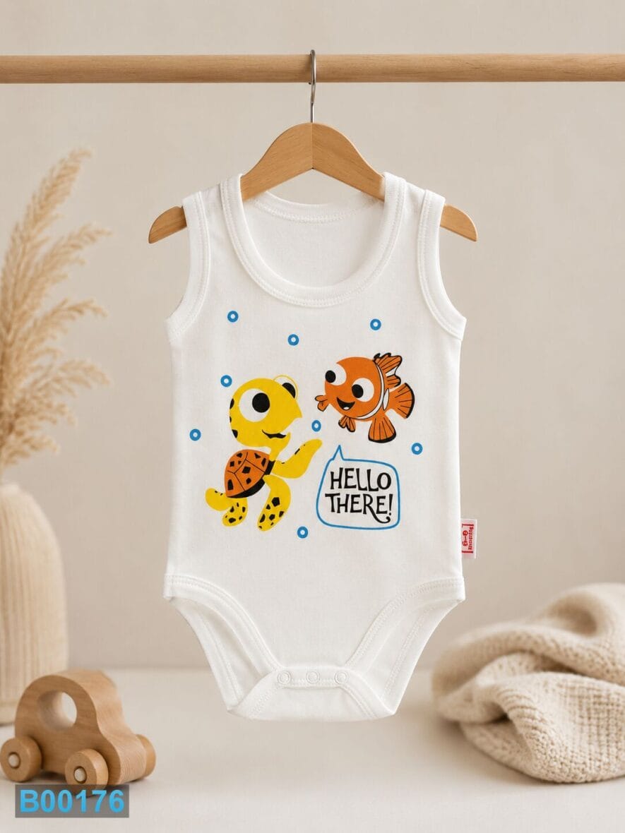 Bebi bodi bez rukava Kornjača i ribica beli