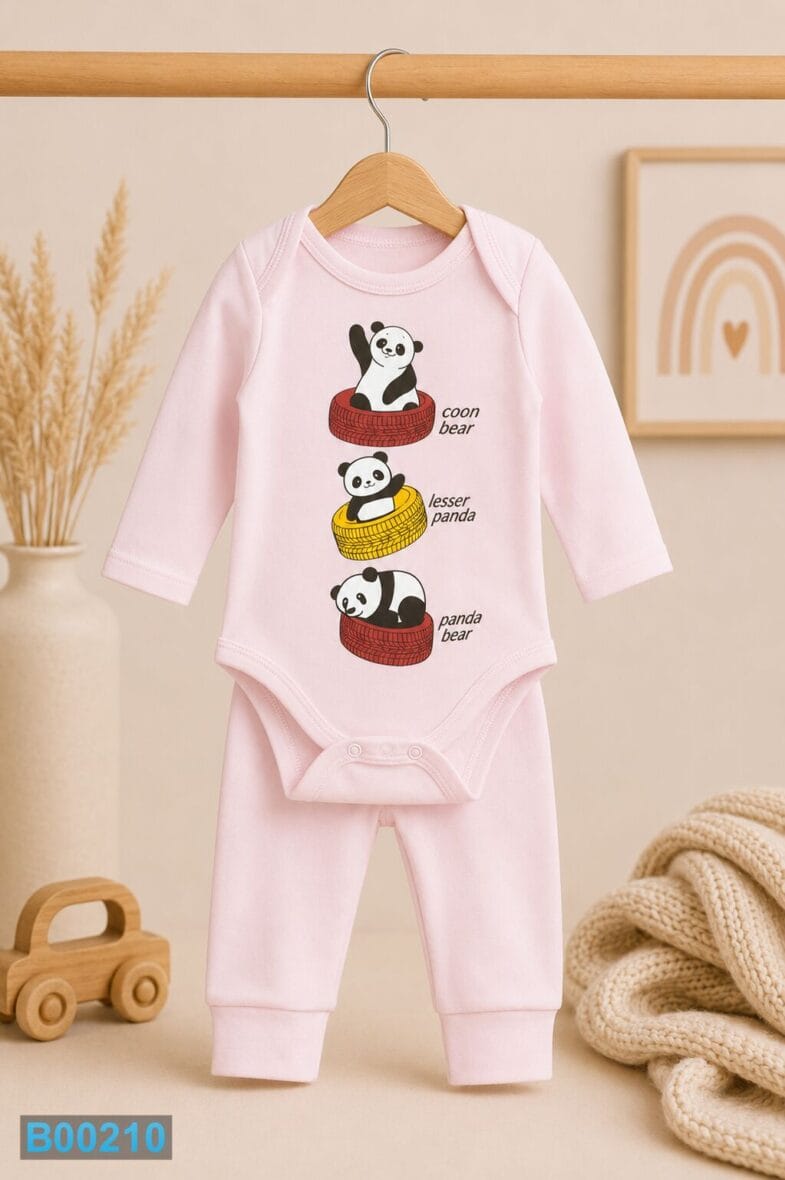 Komplet za bebe sa bodijem i pantalonama Panda