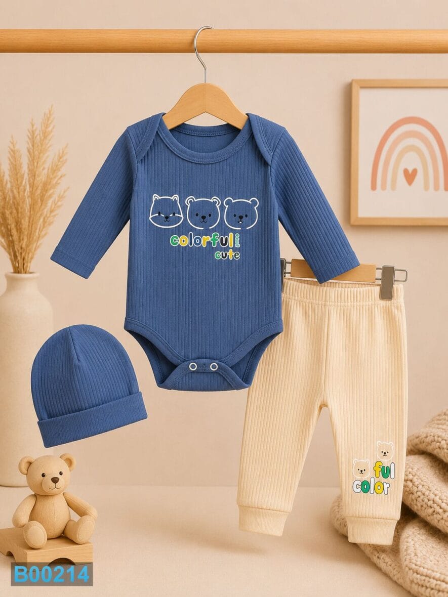 Trodelni komplet za bebe Colorful Meda Plavi