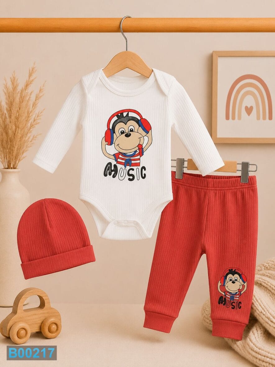 Trodelni komplet za bebe Music Majmunče Crveni