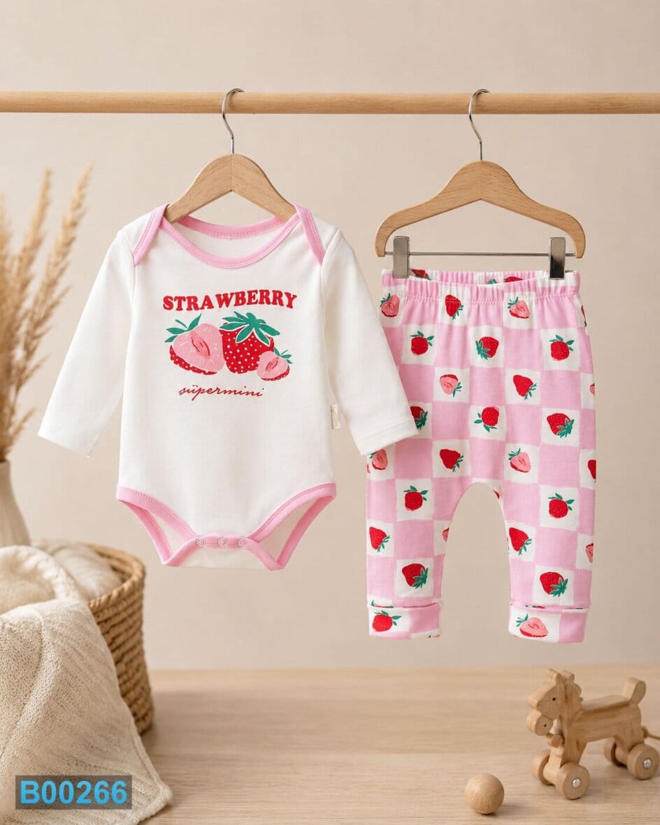 Dvodelni komplet za bebe Jagodica roze | Bebelino Kids Dvodelni komplet za bebe Jagodica roze