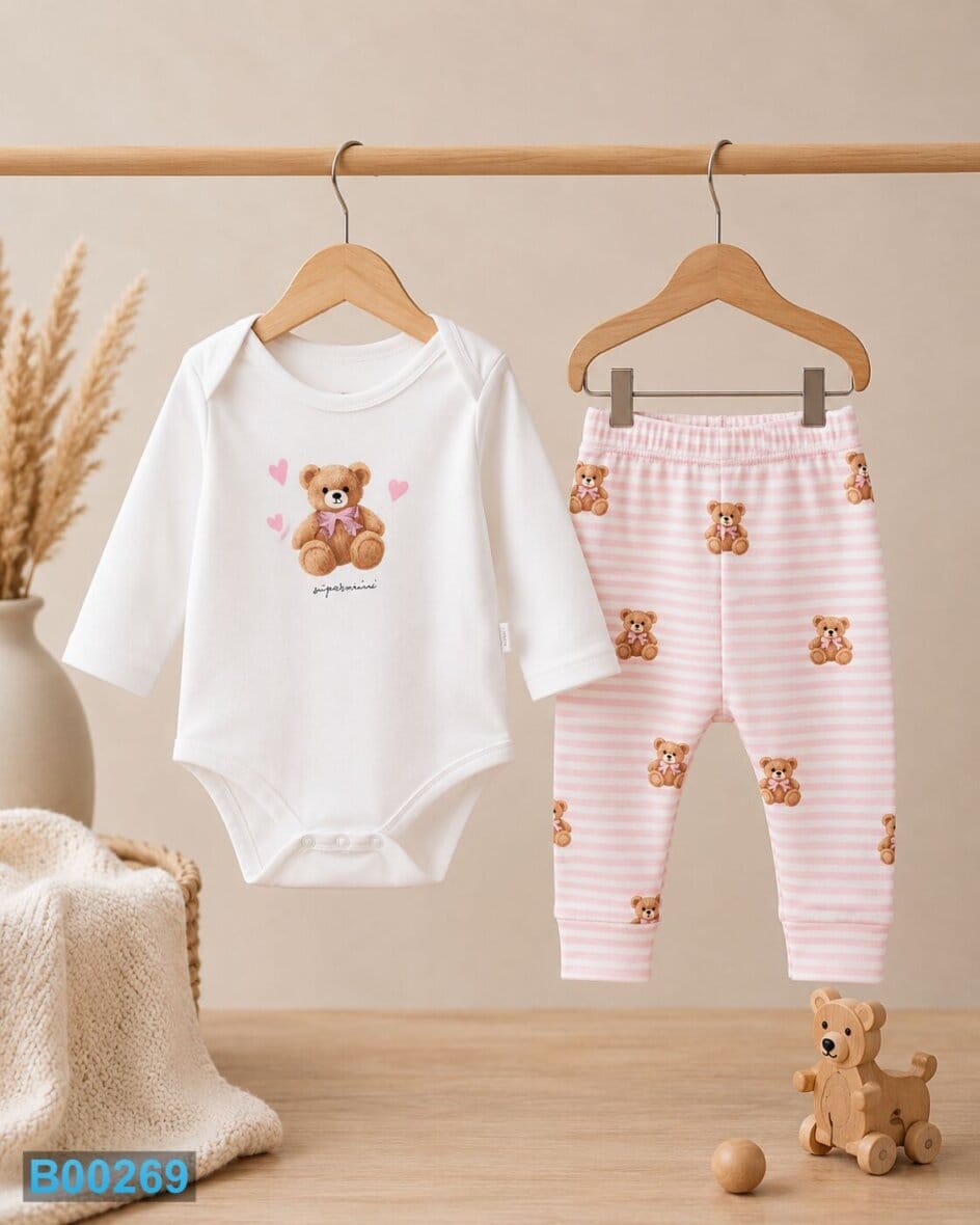 Dvodelni komplet za bebe Meda roze | Bebelino Kids Dvodelni komplet za bebe Meda roze