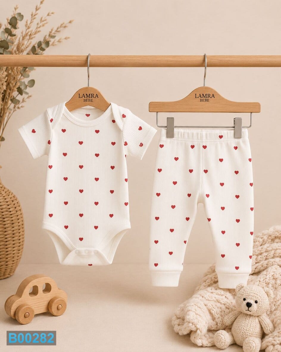 Dvodelni komplet za bebe Srca crvena | Bebelino Kids Dvodelni komplet za bebe Srca crvena