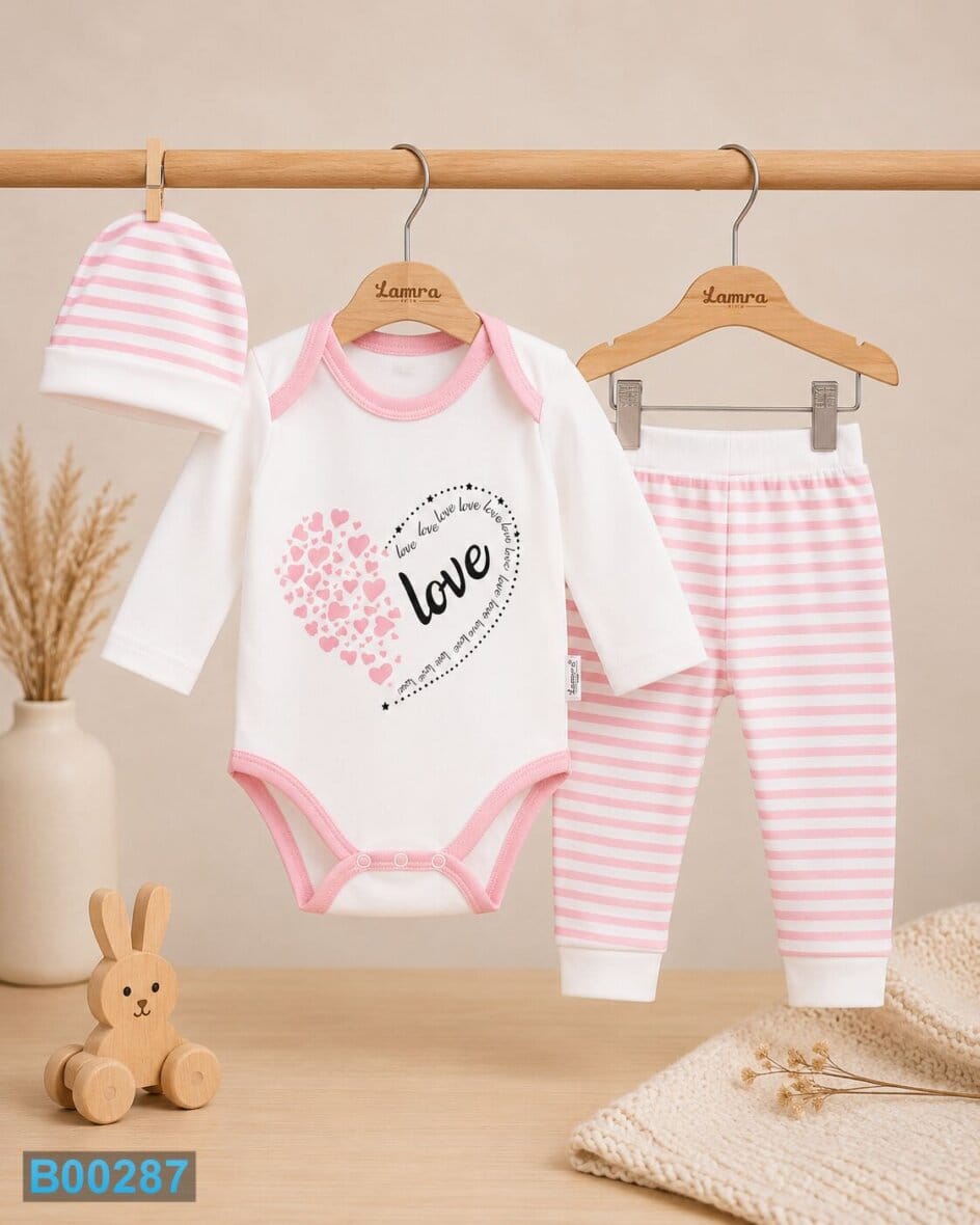 Trodelni komplet za bebe Love roze