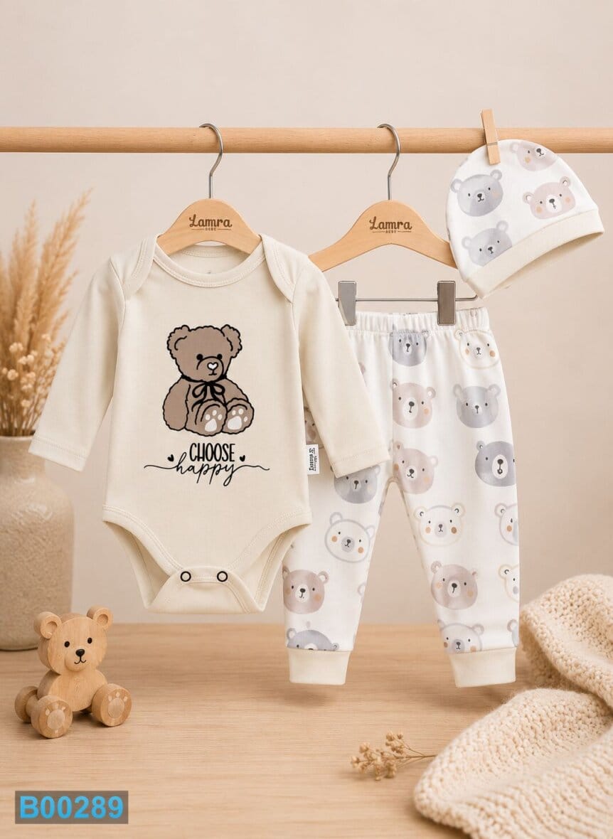 Pamučni trodelni komplet za bebe sa medom
